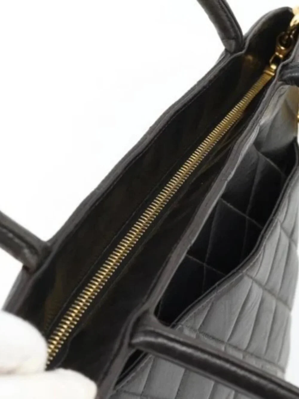 CHANEL Matelasse Reprint Tote Bag Lamb Skin Black Gold CC Auth 181711A